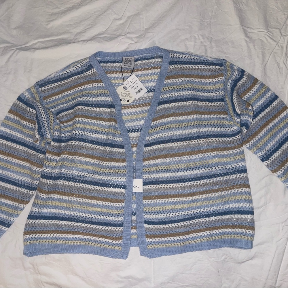 Striped Multicolored Blue, White,  and Beige Women's Sweater